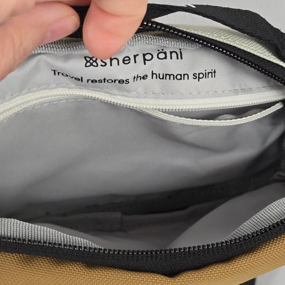 Sherpani Crossbody Travel Bag Mustard Yellow Multi Pocket Organizer Adjustable